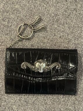 Vintage Brighton Black Croc Embossed Leather Key Wallet ID Holder Coin Purse GUC